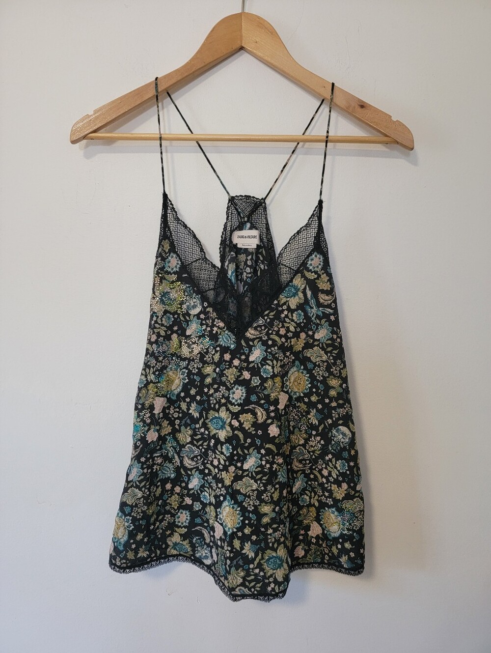 Zadig & Voltaire Black Floral Lace-Trim Slip Camisole